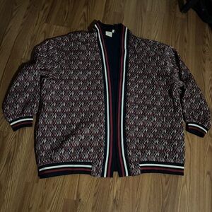 S‎ by Serena Geometric Red and Black Patterned Open Cardigan Sweater NWOT Preppy